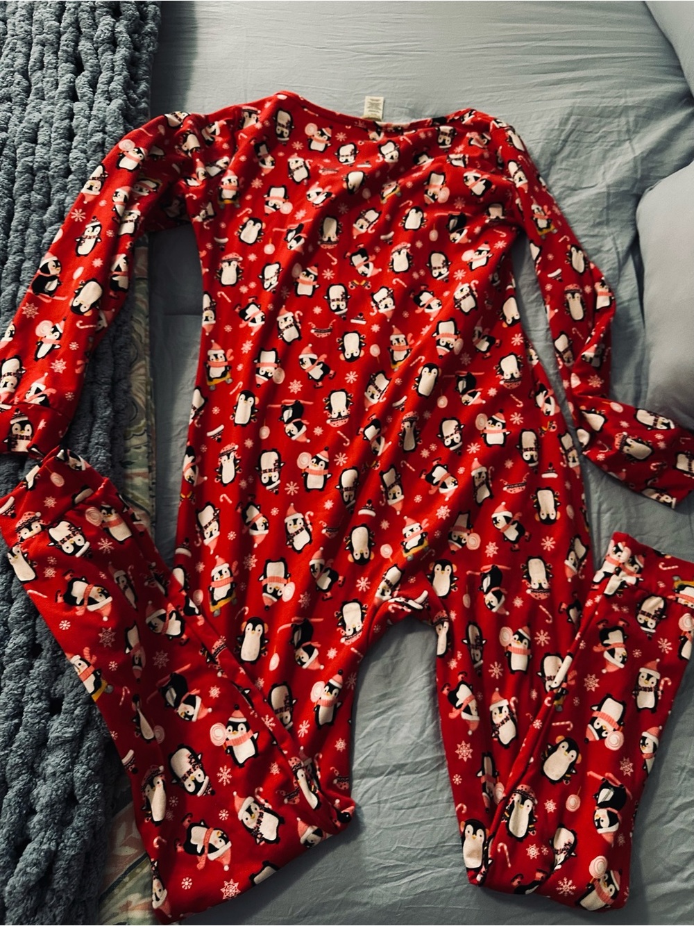 Red Penguin-Print One-Piece Pajamas